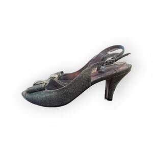 J. Renee Silver Rhinestone Kitten heel shoes size 8